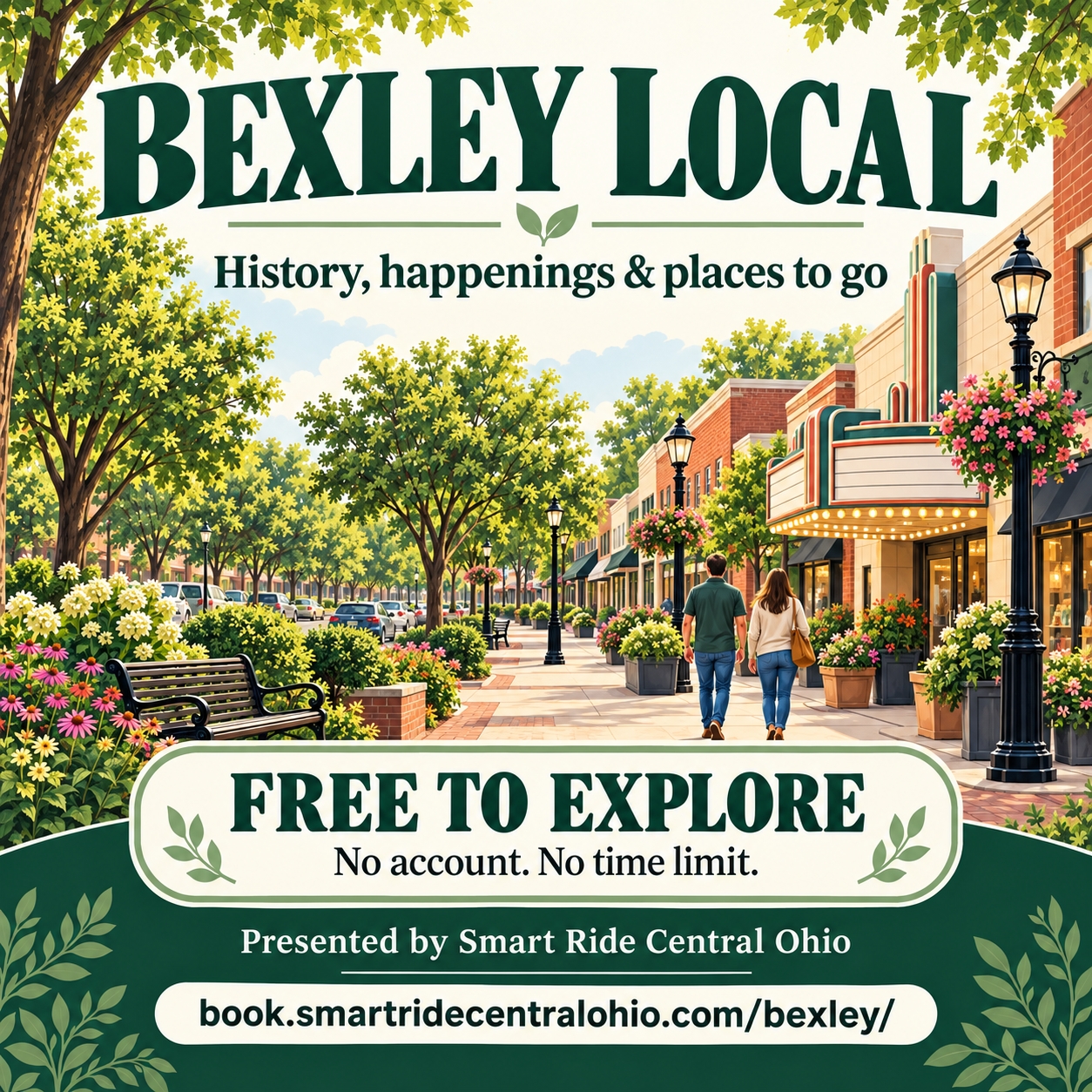 Bexley Local illustrated community guide: history, happenings and places to go. Free to explore. Presented by Smart Ride Central Ohio.