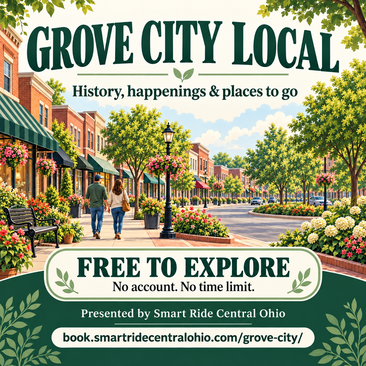 Grove City Local illustrated community guide: history, happenings and places to go. Free to explore. Presented by Smart Ride Central Ohio.