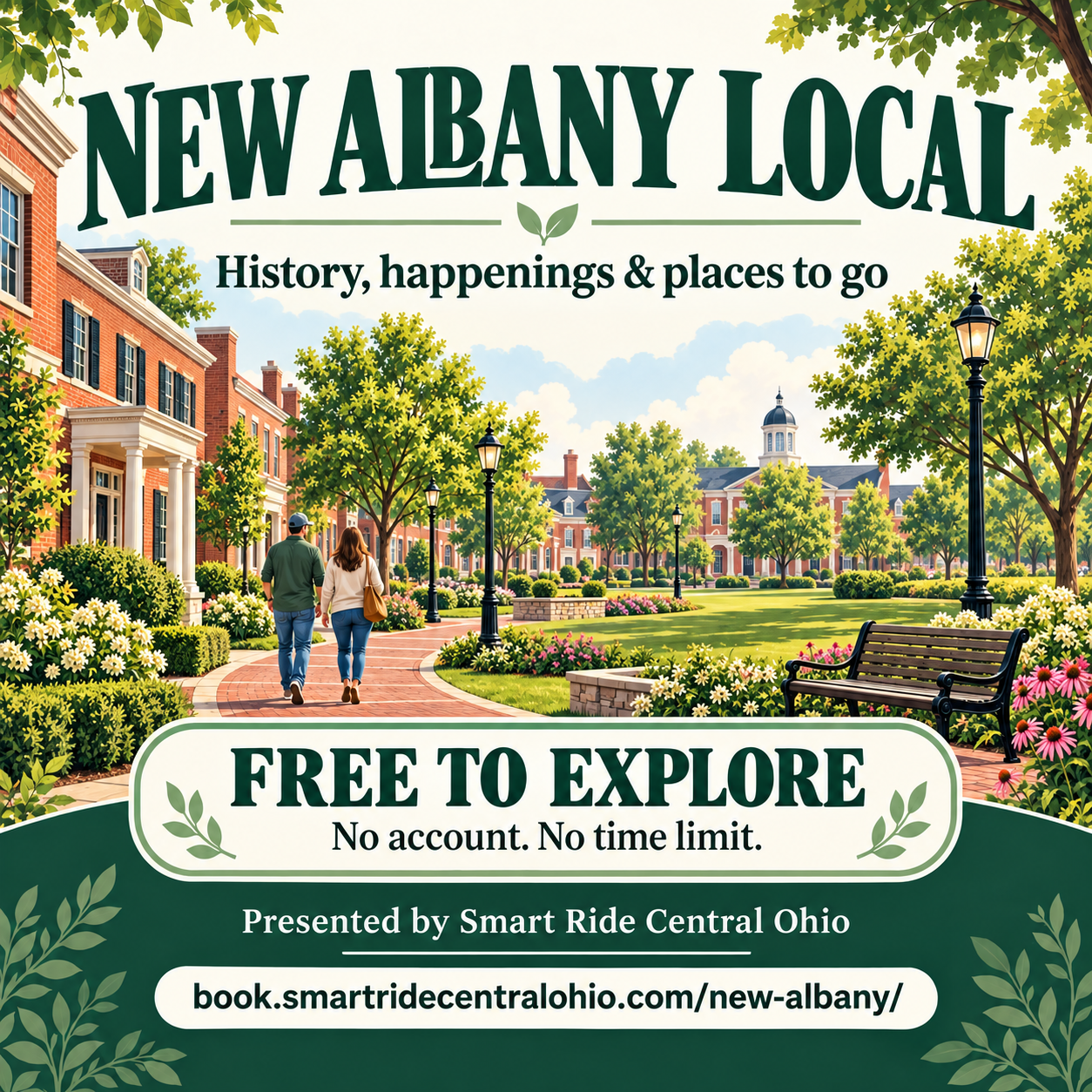 New Albany Local illustrated community guide: history, happenings and places to go. Free to explore. Presented by Smart Ride Central Ohio.