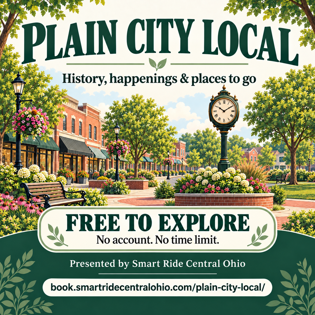 Plain City Local illustrated community guide: history, happenings and places to go. Free to explore. Presented by Smart Ride Central Ohio.